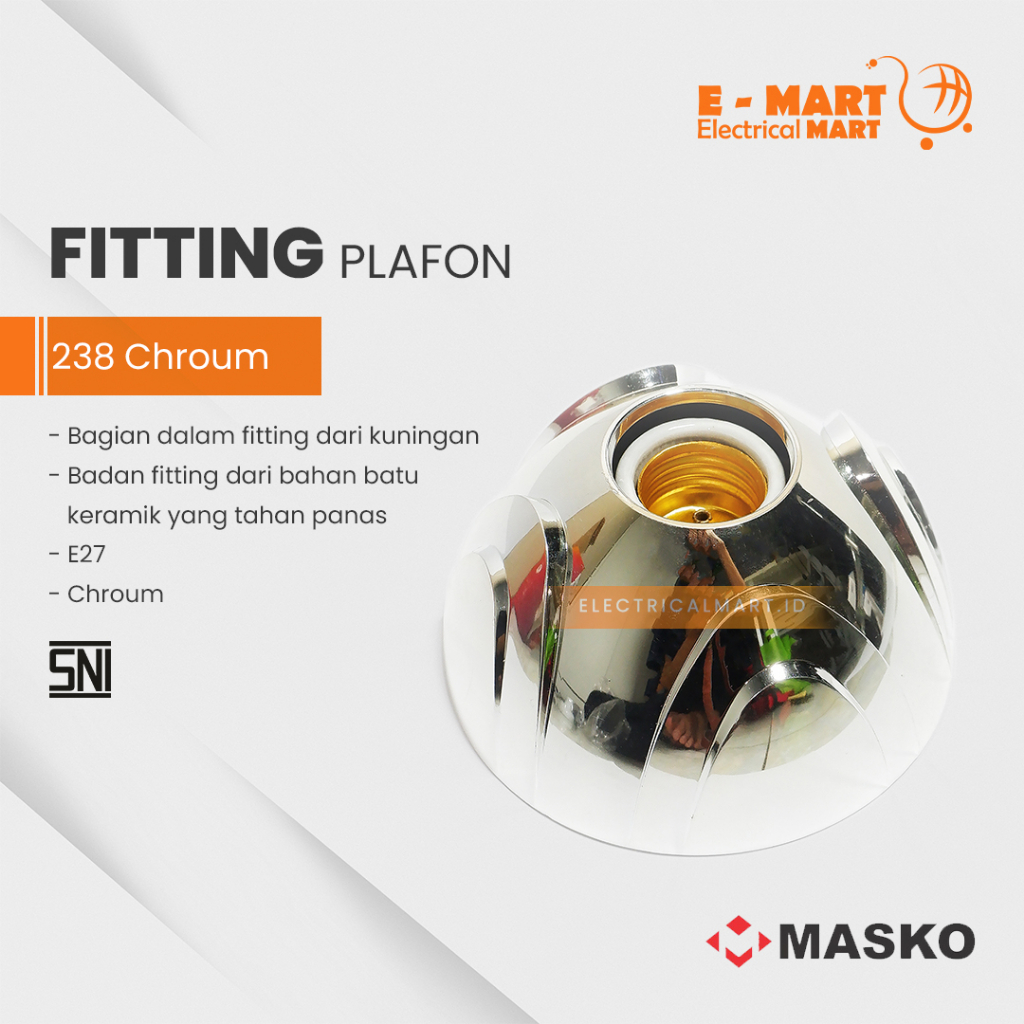 MASKO Fitting Plafon 238 CHROME Keramik Drat E27