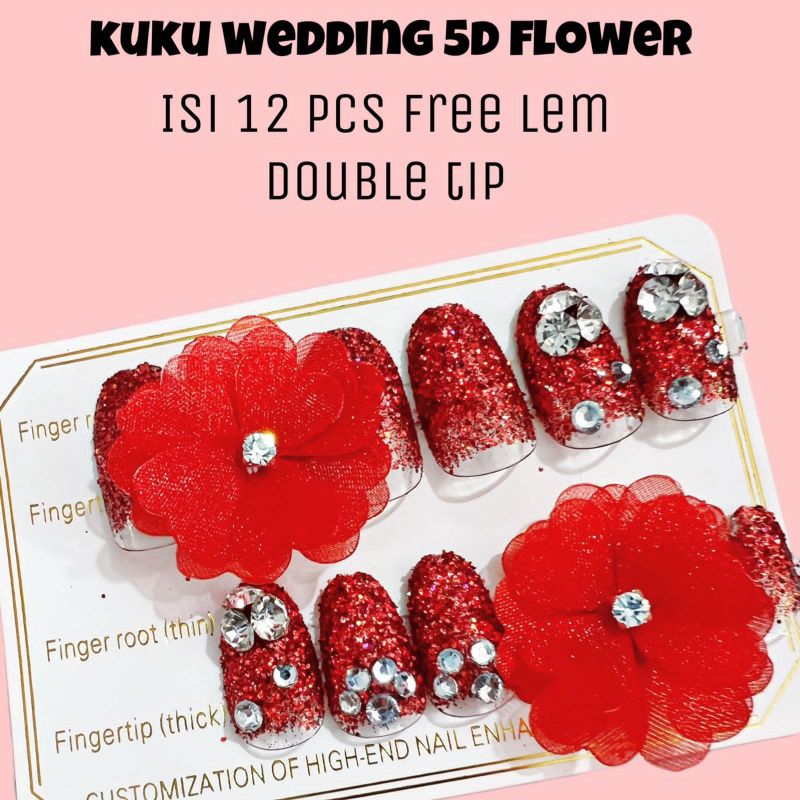 12 PCS KUKU WEDDING 5D FLOWER / NAIL ART FREE LEM
