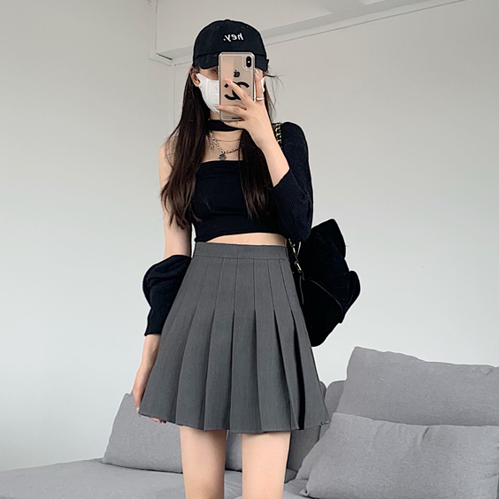 YIU YIU Rajut - Korean Style Women Mini Skirt Pleated Plain Rok Pendek Polos Model Lipat Tennis Skirt Rok Mini With Inner Pants