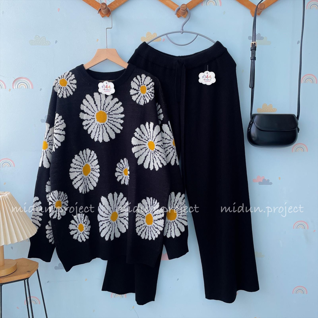 KARINA FLOWER KNIT | SETELAN RAJUT MOTIF PREMIUM