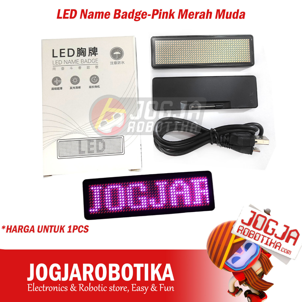 LED Name Badge Papan Nama Name Tag LED Berjalan-Pink Merah Muda