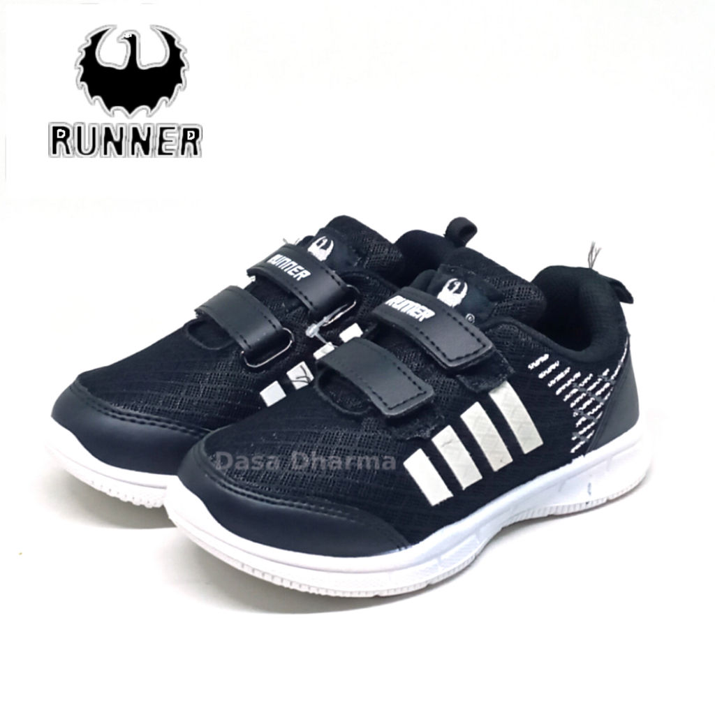 Sepatu Runner Anak Perekat Laki Laki Sekolah TK SD Prepet Hitam Size 27 - 32