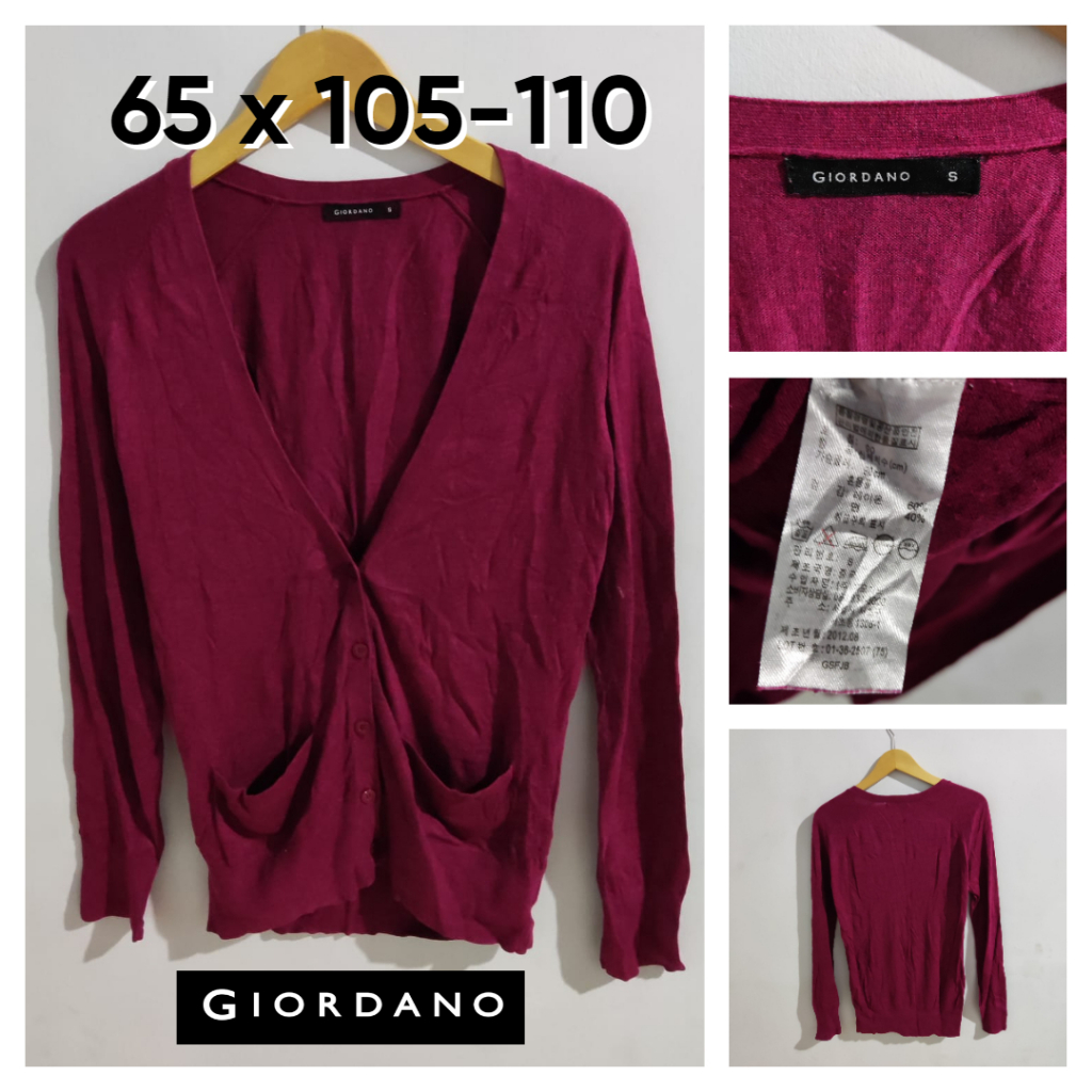 Cardigan Giordano Merah Maroon Size S fit M V Neck Sweater Wanita Cardi Outer Atasan