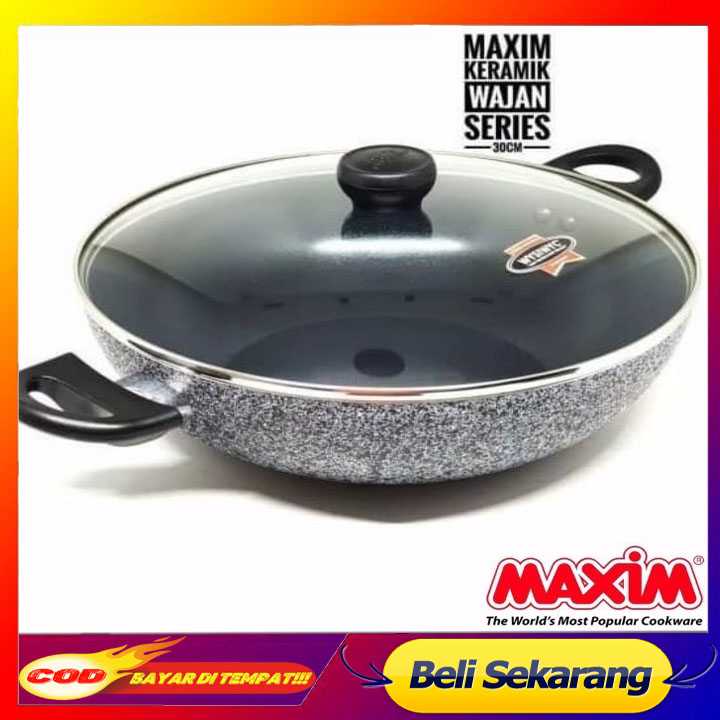 MAXIM CERAMIC WOK 30 CM TUTUP - MAXIM NEOSTONE DEEP WOK PAN STIR PROMO MURAH