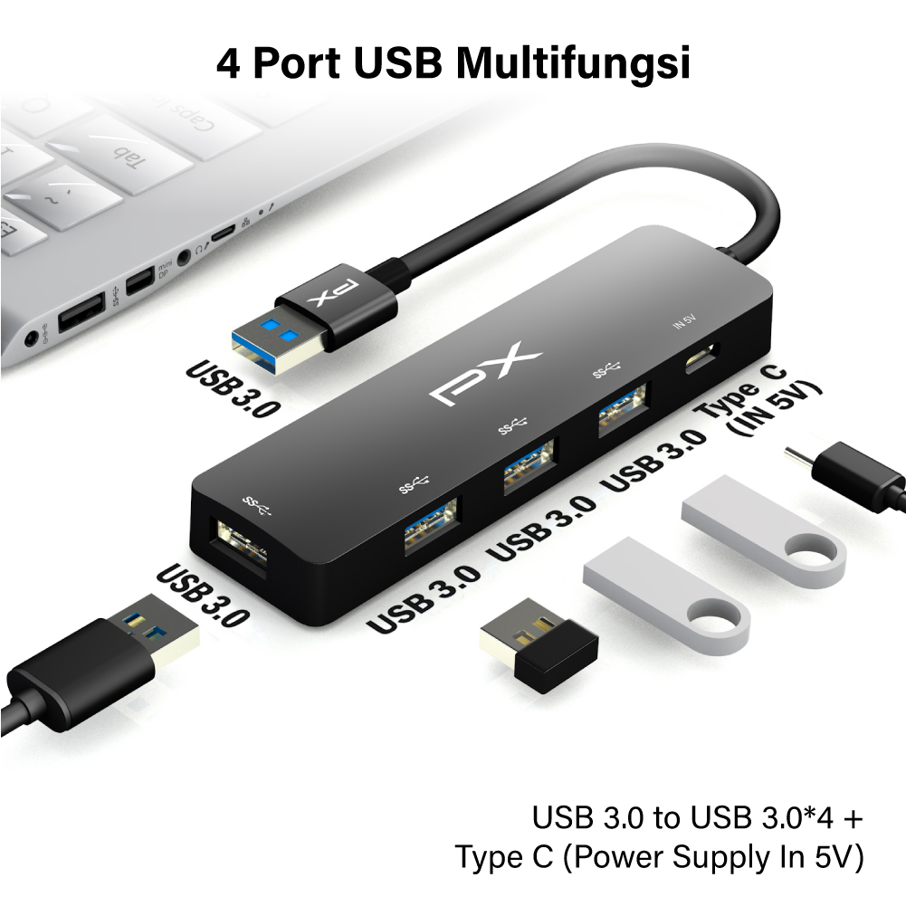 USB Hub Converter USB 3.0 Connector Adaptor Laptop 5 in 1 PX UCH05A