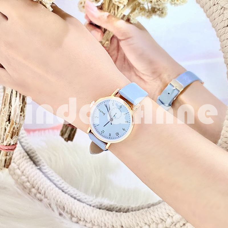 Jam Tangan Analog Untuk Wanita Strap PU Dial Bulat Casual Simple Fashion Import