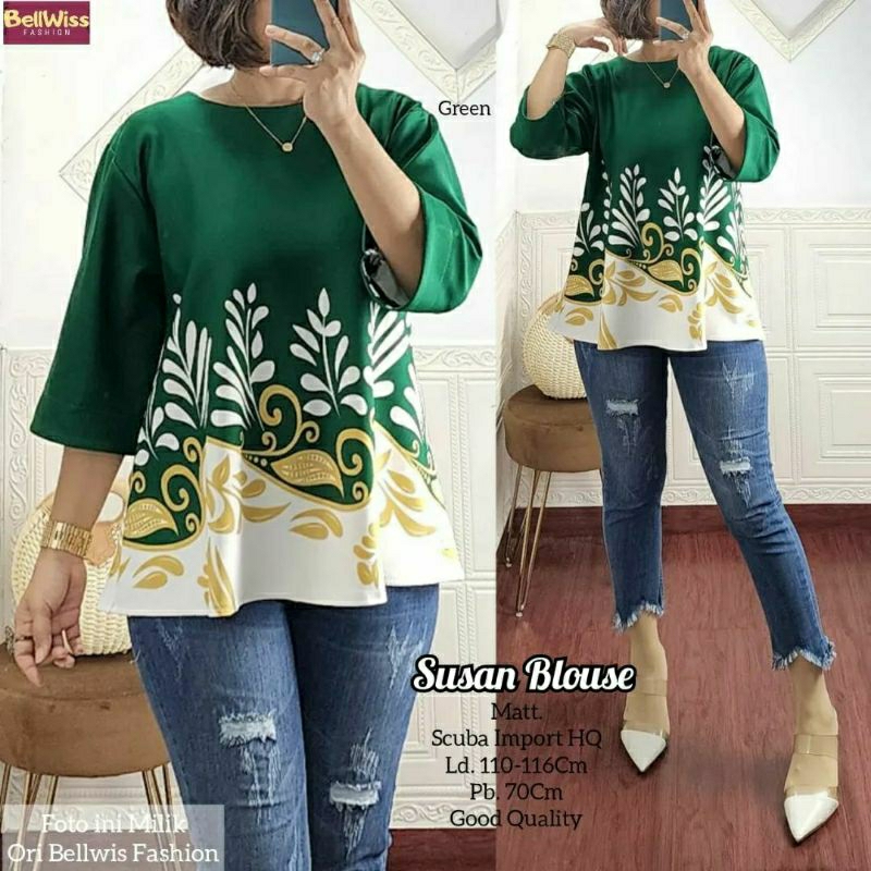 Susan Blouse, BLOUSE WANITA CANTIK MODIS FIT XXL LD 110-120 BAHAN SCUBA IMPORT TERMURAH OOTD KEKINIAN TERLARIS