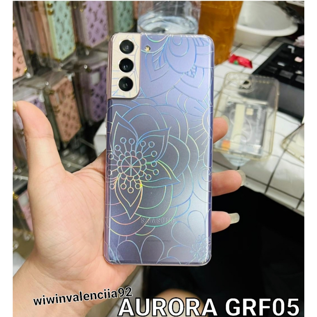 Custom Skin RAINBOW iPhone 11 11Pro 11 Promax X XS XR XSMAX SE 2022 2020 2016 Garskin Gar Stiker Gambar Motif Garis Simetris AURORA HOLOGRAM BUNGA Belakang Pelindung Anti Jamur CLEAR 4G 5G Murah plastik Tempel Transparent Sticker S Back Body Bagus PRO MAX