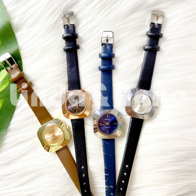 Jam Tangan Wanita Analog Dial Kotak Kecil PU Leather Trendy Fashion Import Murah