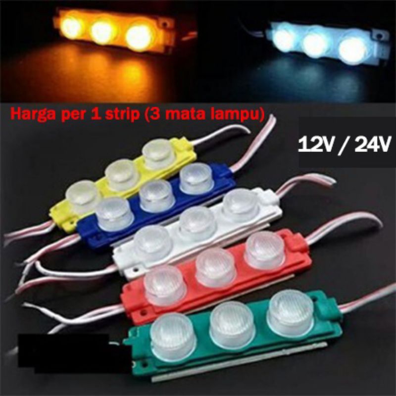LAMPU LED 3 MATA 12VOLT DC MODUL LED MOTOR MOBIL NEON BOX MODUL LED 3 MATA WATERPROOF