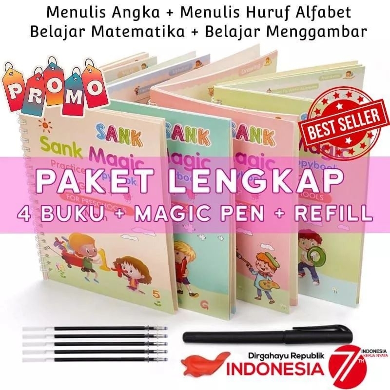 

BUKU TULIS ANAK/SANK MAGIC Paratice Book Alfabet set Isi 4 Buku + Pulpen Buku Latihan Menulis