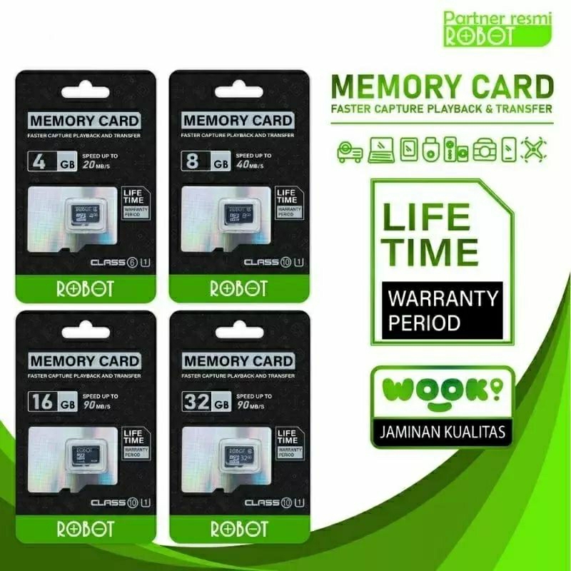 ROBOT Kartu Memori Hp MicroSD 4GB/8GB/16GB/32GB MemoryCard Original