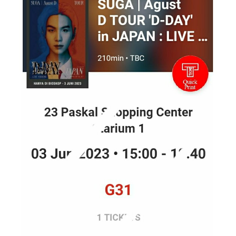 TIKET CGV SUGA | AGUST D BANDUNG