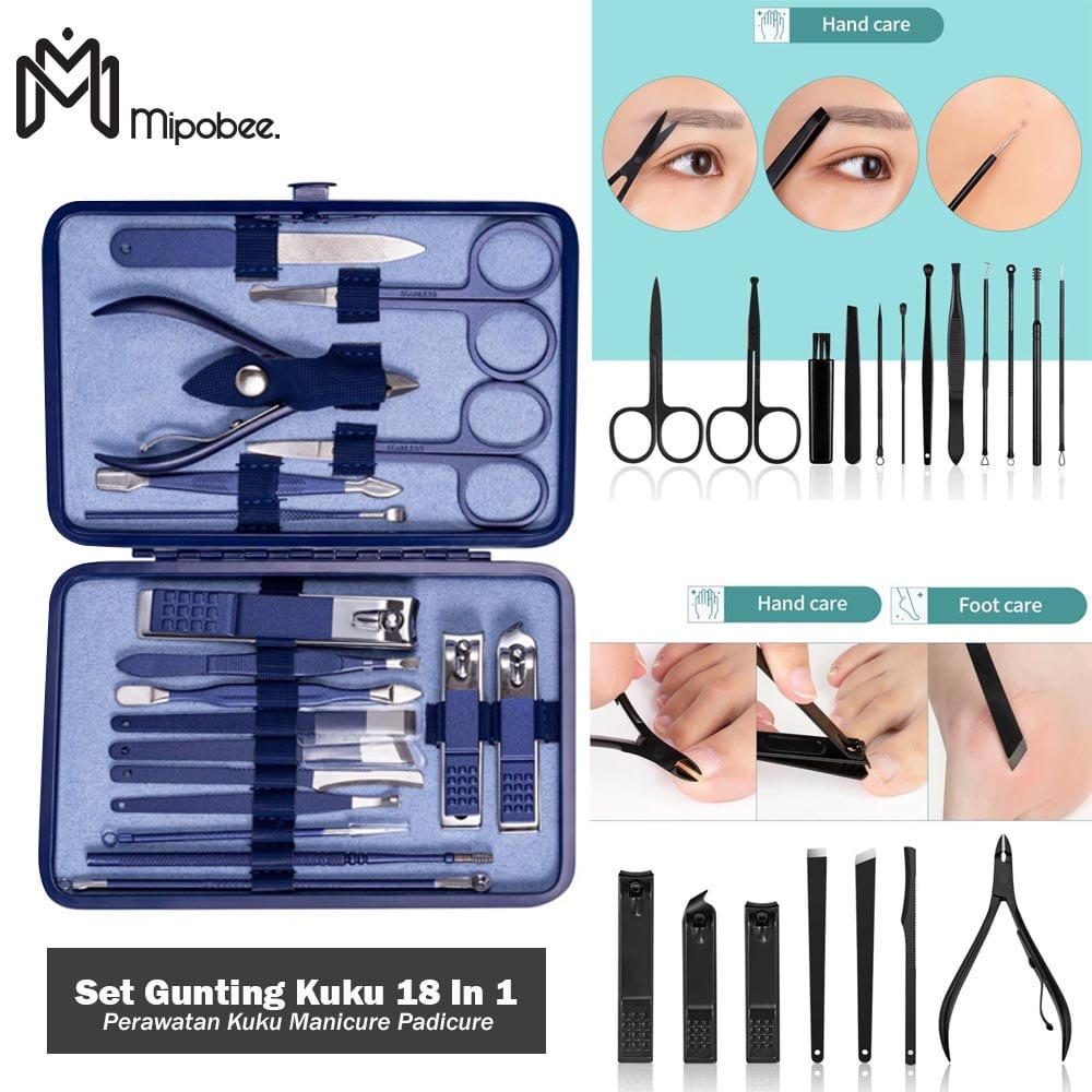 Set Gunting Kuku Perawatan Kecantikan Manicure Padicure - 18Pcs Blue