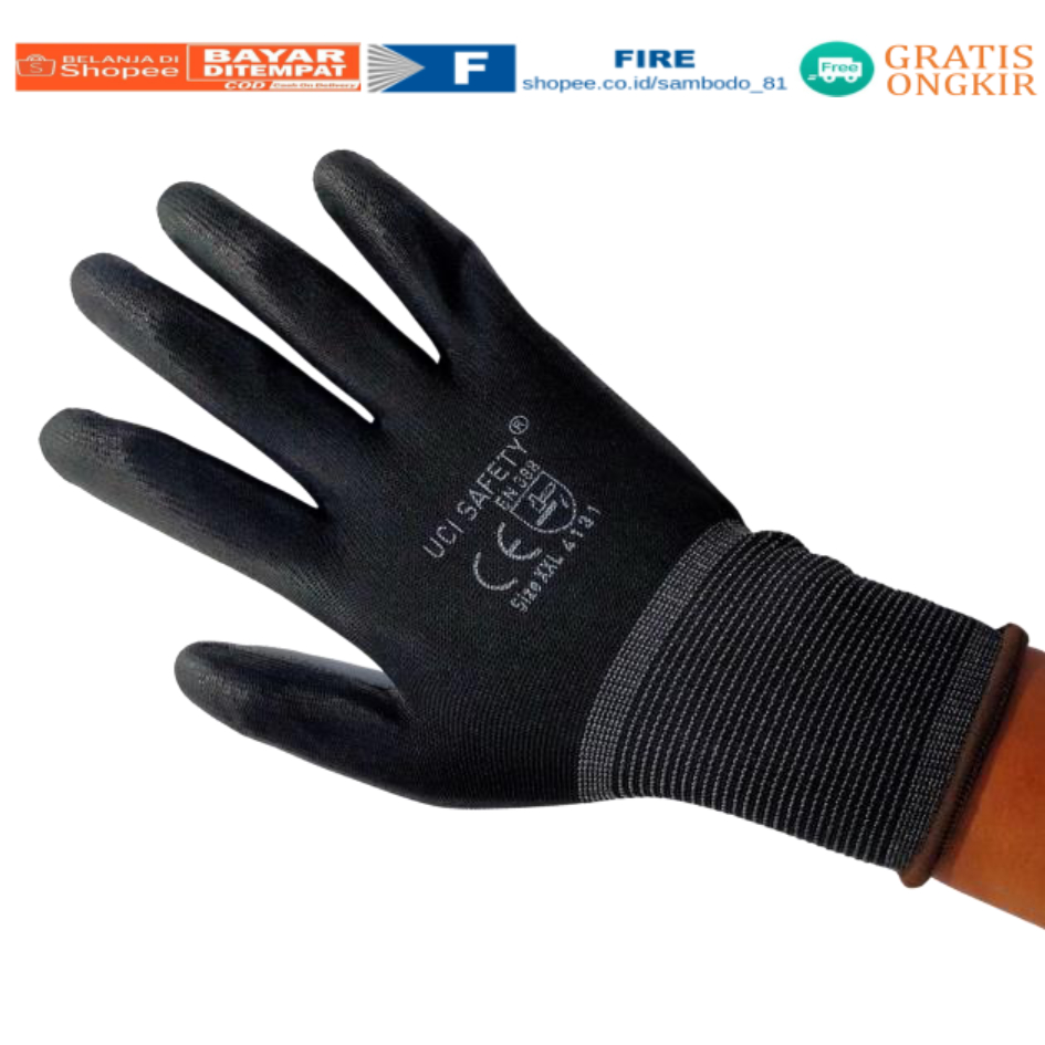 Sarung Tangan Berkebun Tukang Telapak Tangan dilapisi karet Bahan Nylon Polyester Elektronik Assembly Static Multi Purpose Polyurethane Kerja Palmfit Safety Gloves Security Dilapisi Karet Industri Pabrik Uci Safety Motor Bengkel