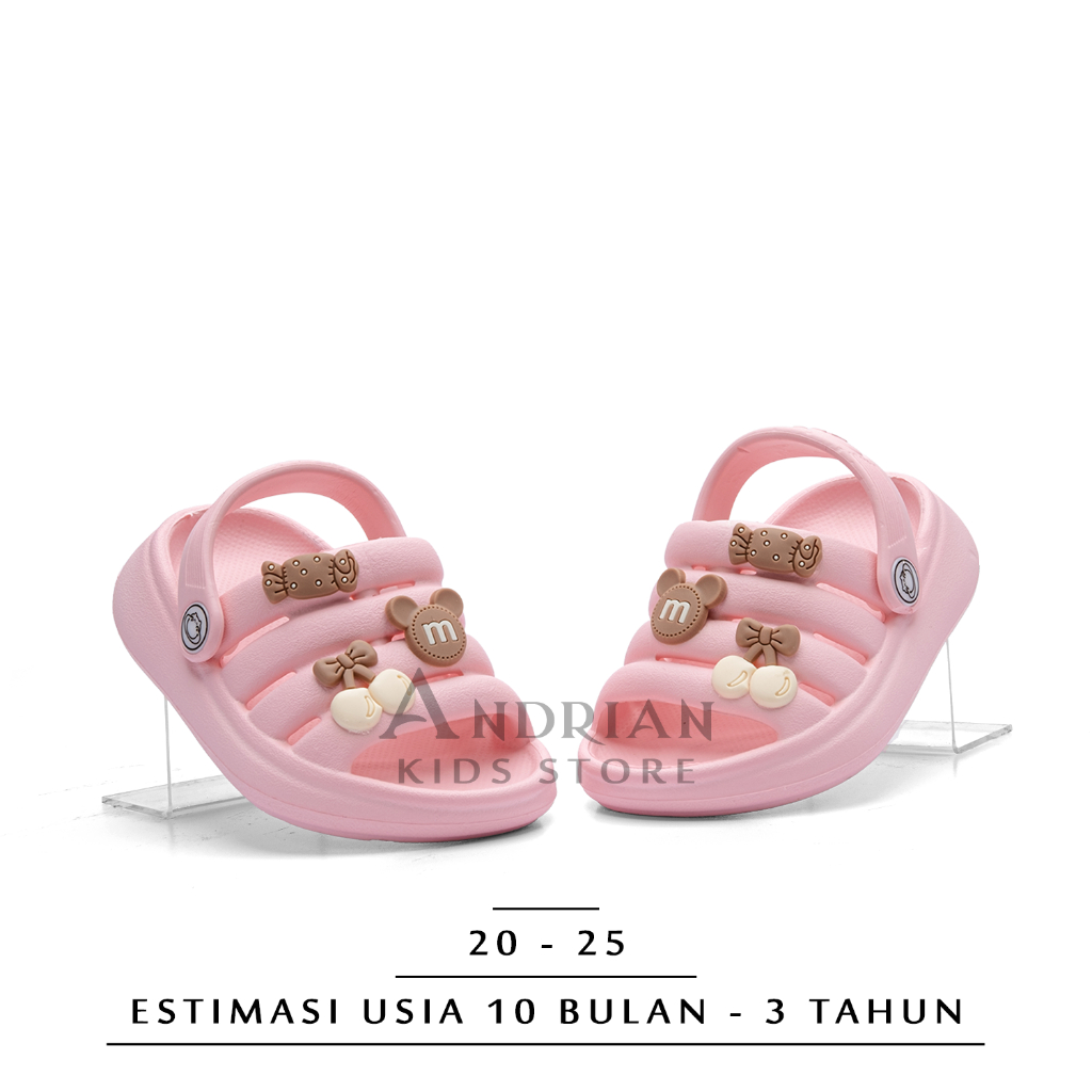 Irsoe - New Sandal anak perempuan baby girl model selop garis tali belakang berkarakter 1 - 3 tahun