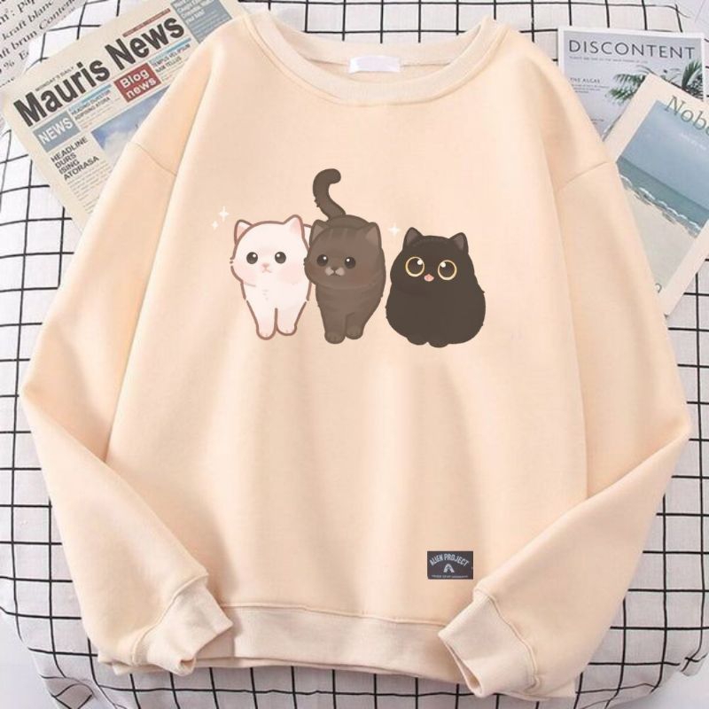 cat crewneck cat sweteer cat sweater sweatshirt sweater kucing