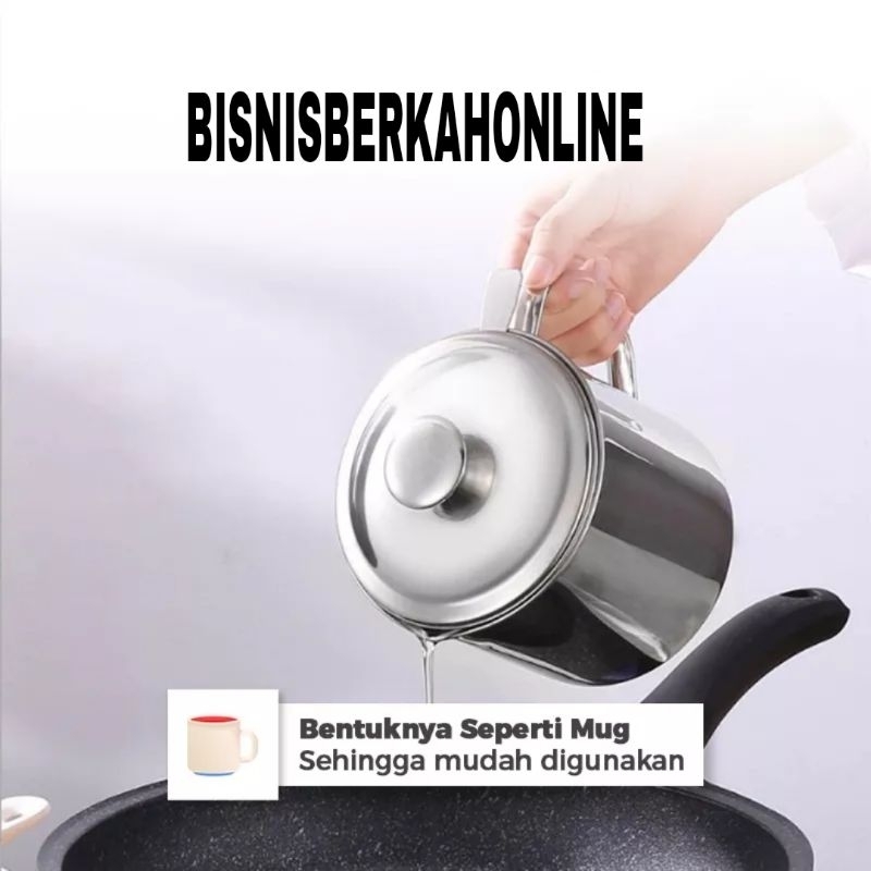 Saringan Minyak Mug Stainless Steel 1.3Liter Oil Pot Wadah Minyak Bekas Anti Karat