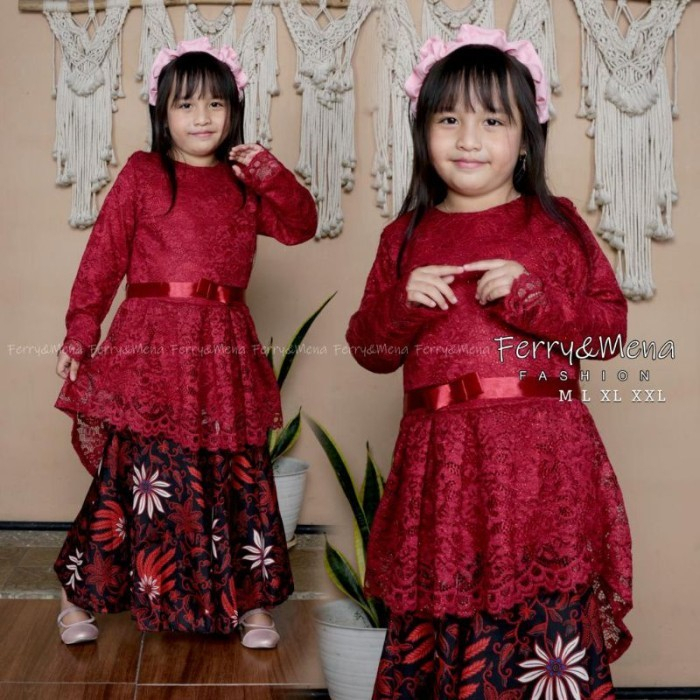 promo kebaya anak stelan kebaya anak brokat Aurora//kebaya anak umur 5-12 tahun//Maroon