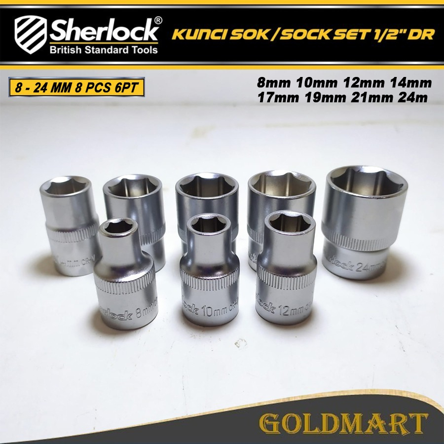 Kunci Sok/Sock Set 8 - 24 mm Sherlock Kunci Shock DR 1/2 inch 8 pcs 6PT