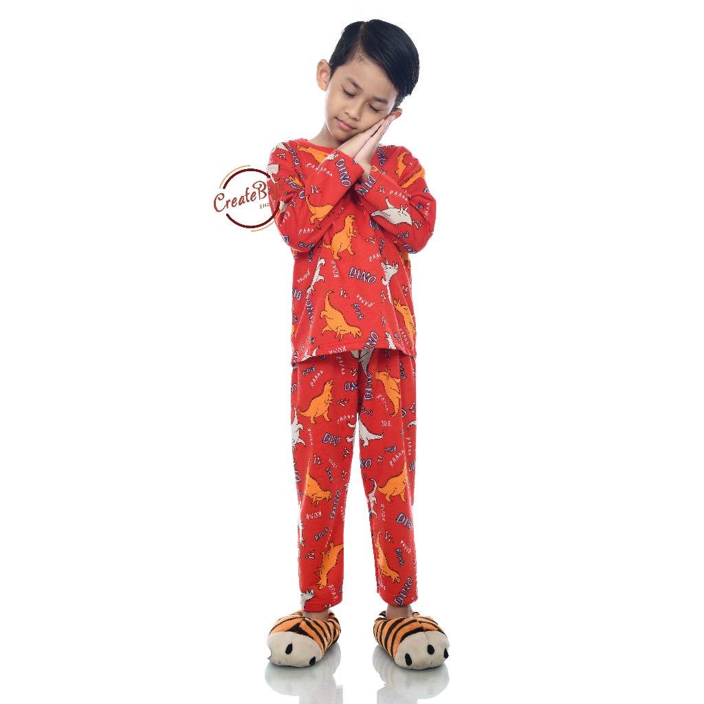 PIYAMA ANAK LAKI MOTIF PRINTING DINOS ROAR 1-7 TAHUN BAJU TIDUR ANAK LENGAN PANJANG TERMURAH