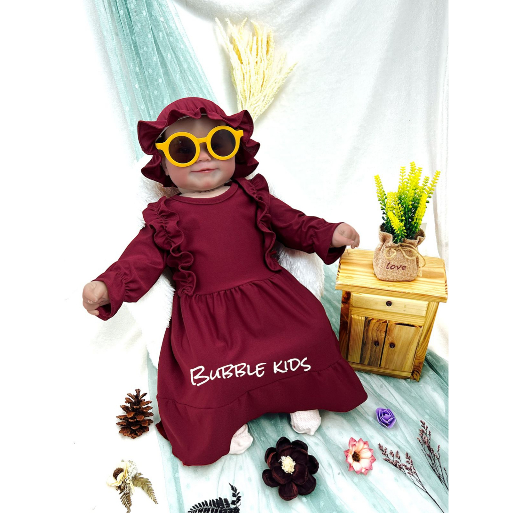 Gamis Sabrina Free Ciput Bayi Polos Katun Fashion Muslim Bayi Anak Balita Perempuan 0-4 Tahun maroon