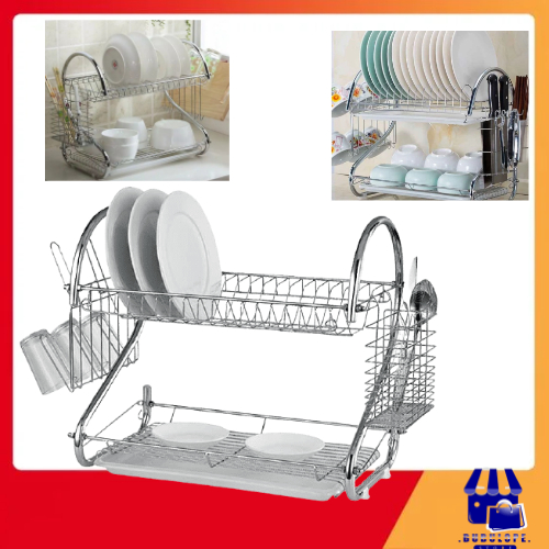 Rak Piring Stainless Minimalis Rak 2 Susun Tingkat Rak Piring Serbaguna Rak Piring Mini Berkualitas