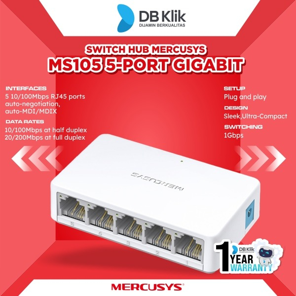 Switch Hub Mercusys MS105 5-Port 10/100Mbps - Desktop Switch MS105