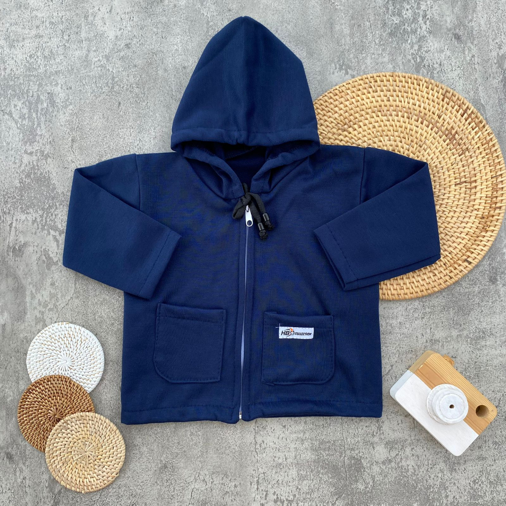 Jaket Bayi Hoodie Polos Saku Depan Bahan Katun Fleece Usia 3-15 Bulan Almeera Baby and Kids