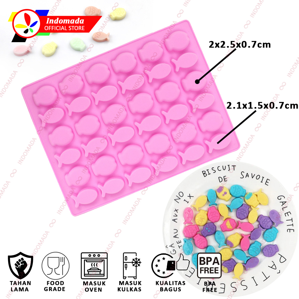 Indomada Cetakan Silikon Permen 36 Ikan Kecil 2 x 2.5 cm Coklat Gummy Candy Jelly Puding Es Batu Res