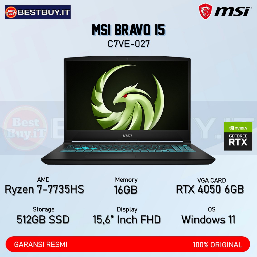 MSI BRAVO 15 C7VE 027 RYZEN 7-7735HS RTX4050 6GB 15.6" FHD 144Hz W11