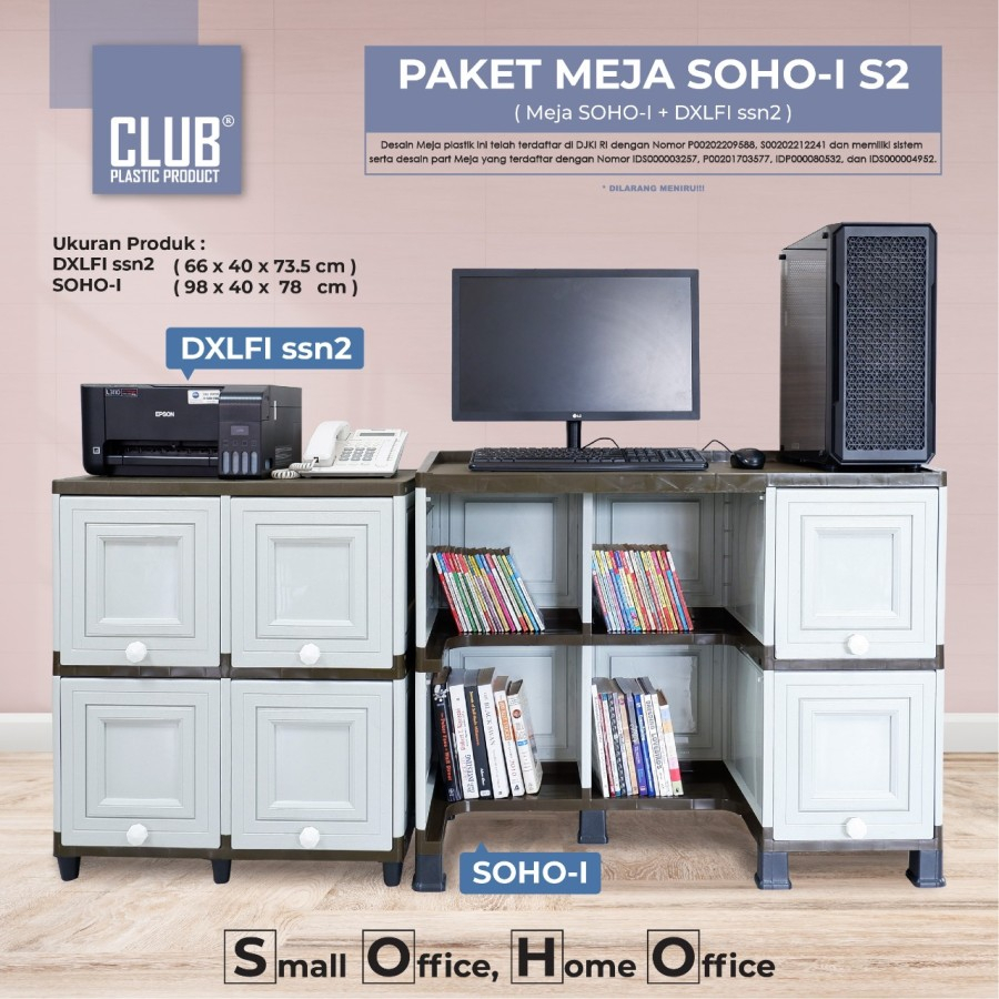 CLUB PAKET MEJA KANTOR + LEMARI CABINET SOHO-1/ LEMARI CABINET + MEJA BELAJAR PLASTIK CLUB SOHO-1 S2