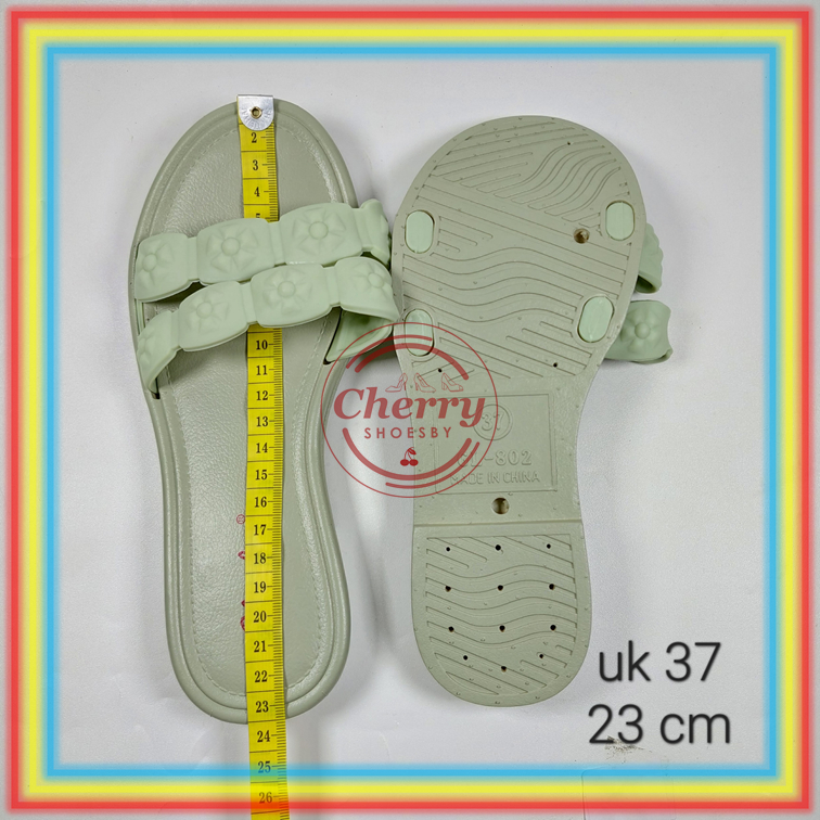 802-3 Sendal Selop Karet Wanita Ban Dua Sandal Slop Wanita Motif Bunga Glanzton