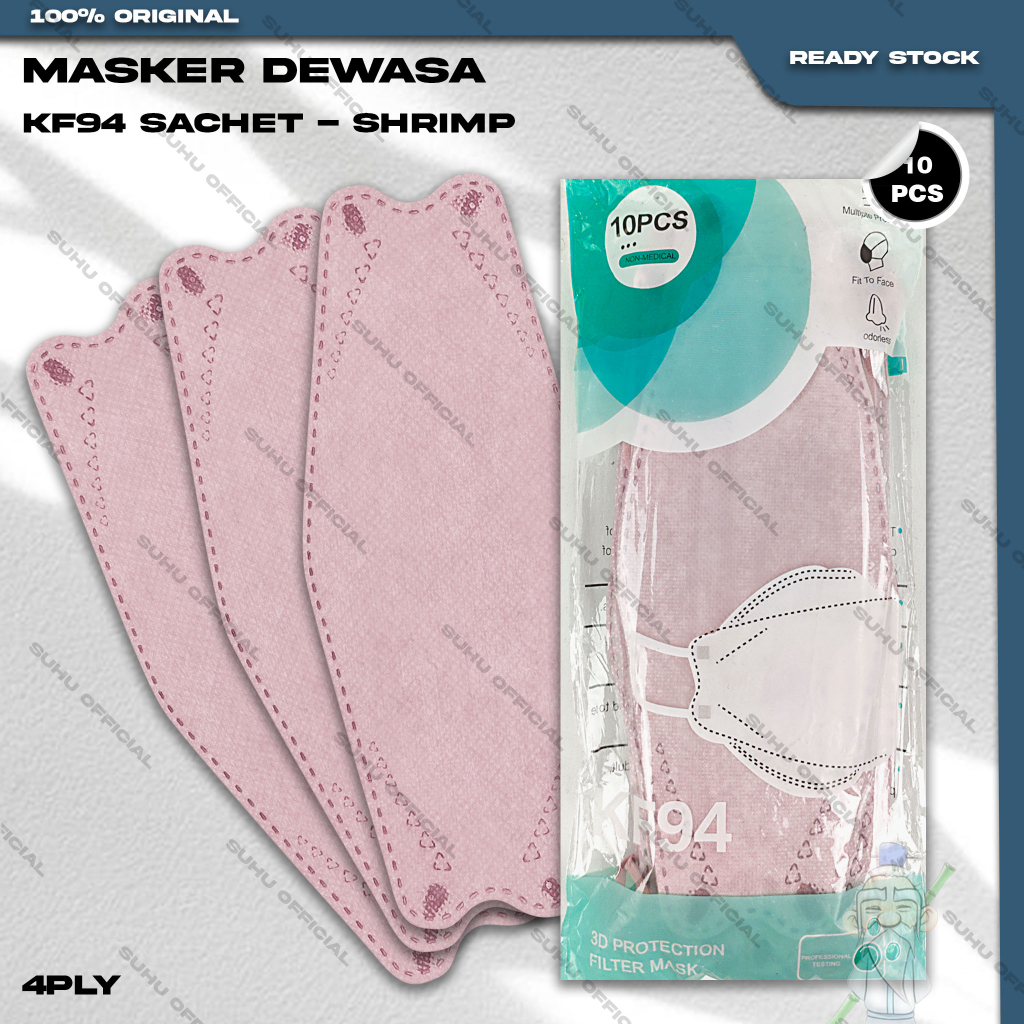 Masker KF94 SACHET 4Ply isi 10Pcs Warna Shrimp KF 94 4 Ply Earloop Surgical Mask Kemenkes