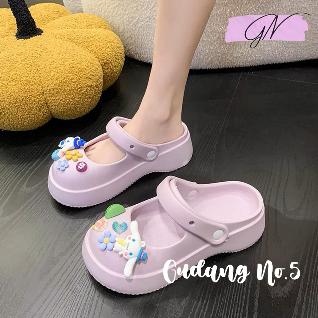 GN-2308-9 Sandal Selop Sandal Crocs Fashion Wanita Dengan Jibbitz Import PVC