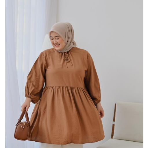 Anneth Tunik BAHAN POLO LINEN JUMBO XL-XXL - Baju Lengan Panjang Tunik Best Seller - Atasan Wanita Kekinian - BAJU BLOUSE WANITA JUMBO BIG SIZE TO XXXL