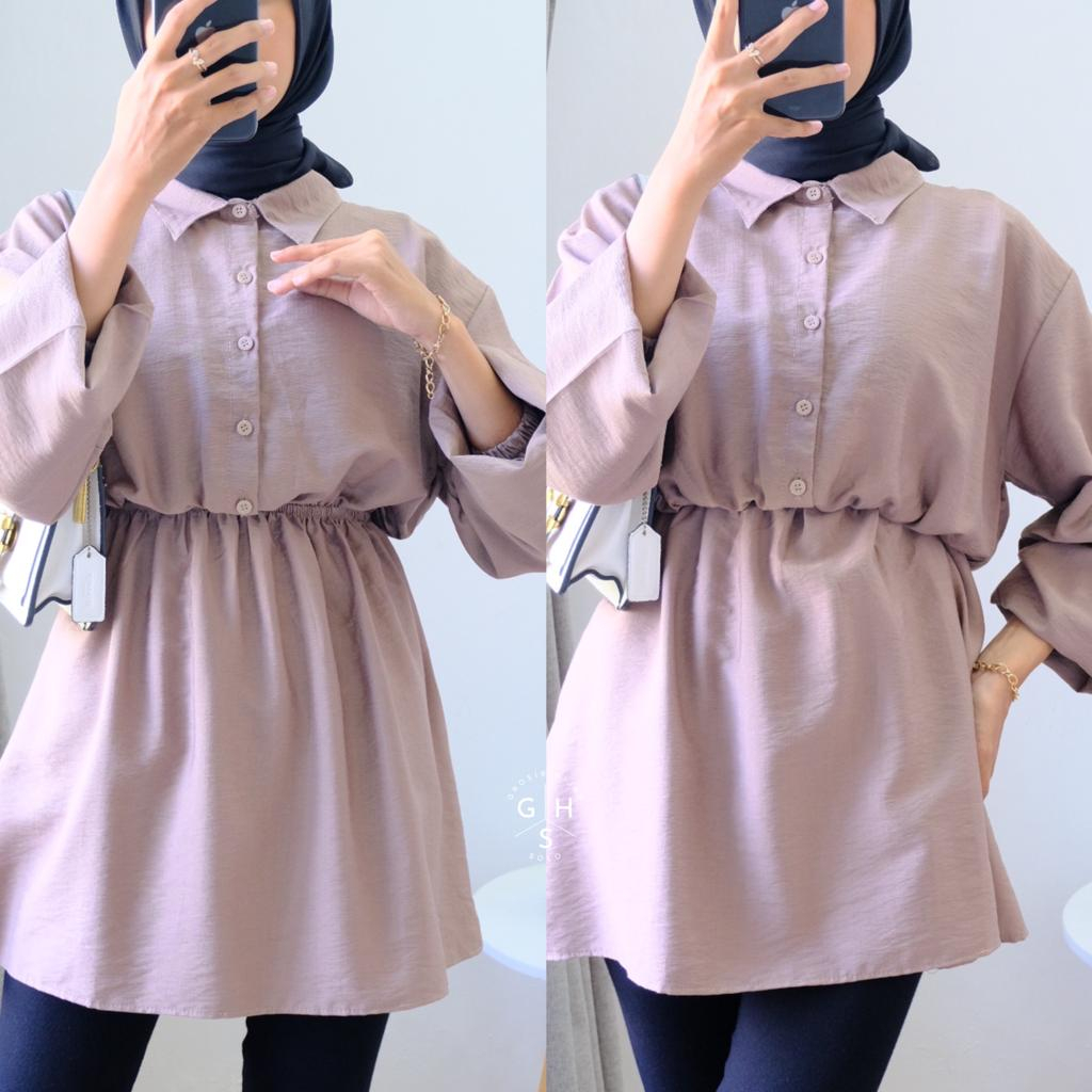 VISTA KEMEJA KERUT FULL KANCING ATASAN WANITA BLOUSE POLO LINEN PREMIUM (MGA)