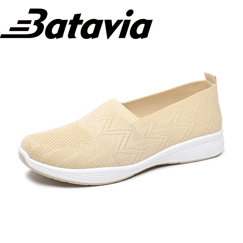 Batavia 2023 Baru Impor Sepatu Datar Fashion Ibu Sepatu Bernapas Lembut dan Nyaman Rajutan Sepatu Loafers A164