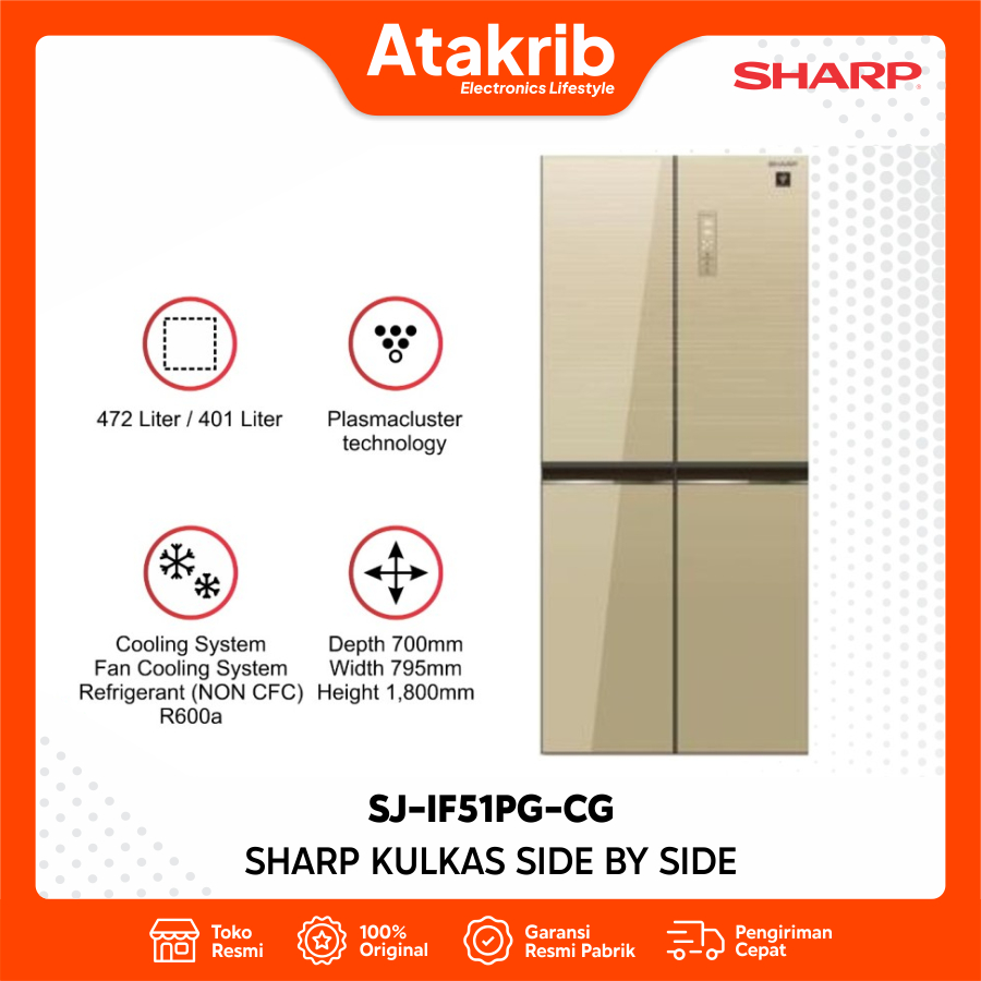 SHARP KULKAS SIDE BY SIDE SJ-IF51PG-CG Inverter