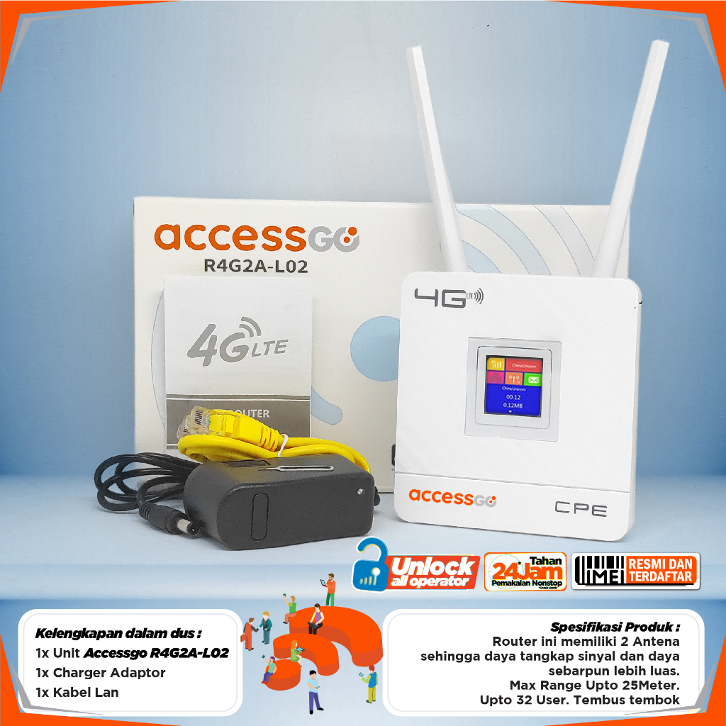 Router Wifi Sim Card 4G AccessGo R4G2A-L02 4G 2 Antena 300MBPS
