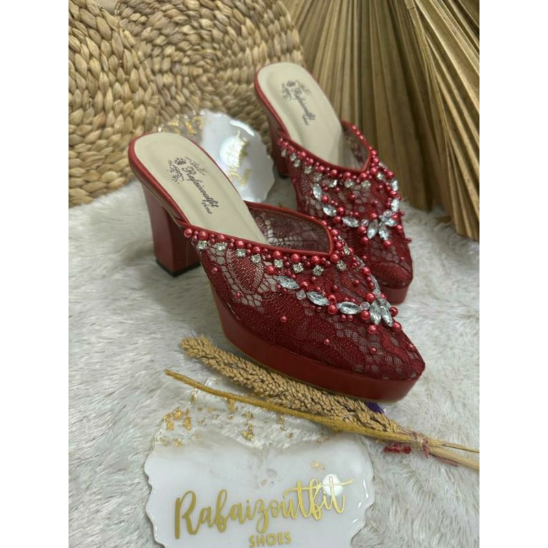 Sepatu wedding pesta Cantik Amirra Maroon 9cm tahu