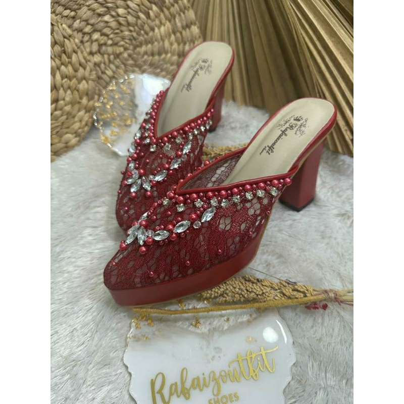 Sepatu wedding pesta Cantik Amirra Maroon 9cm tahu