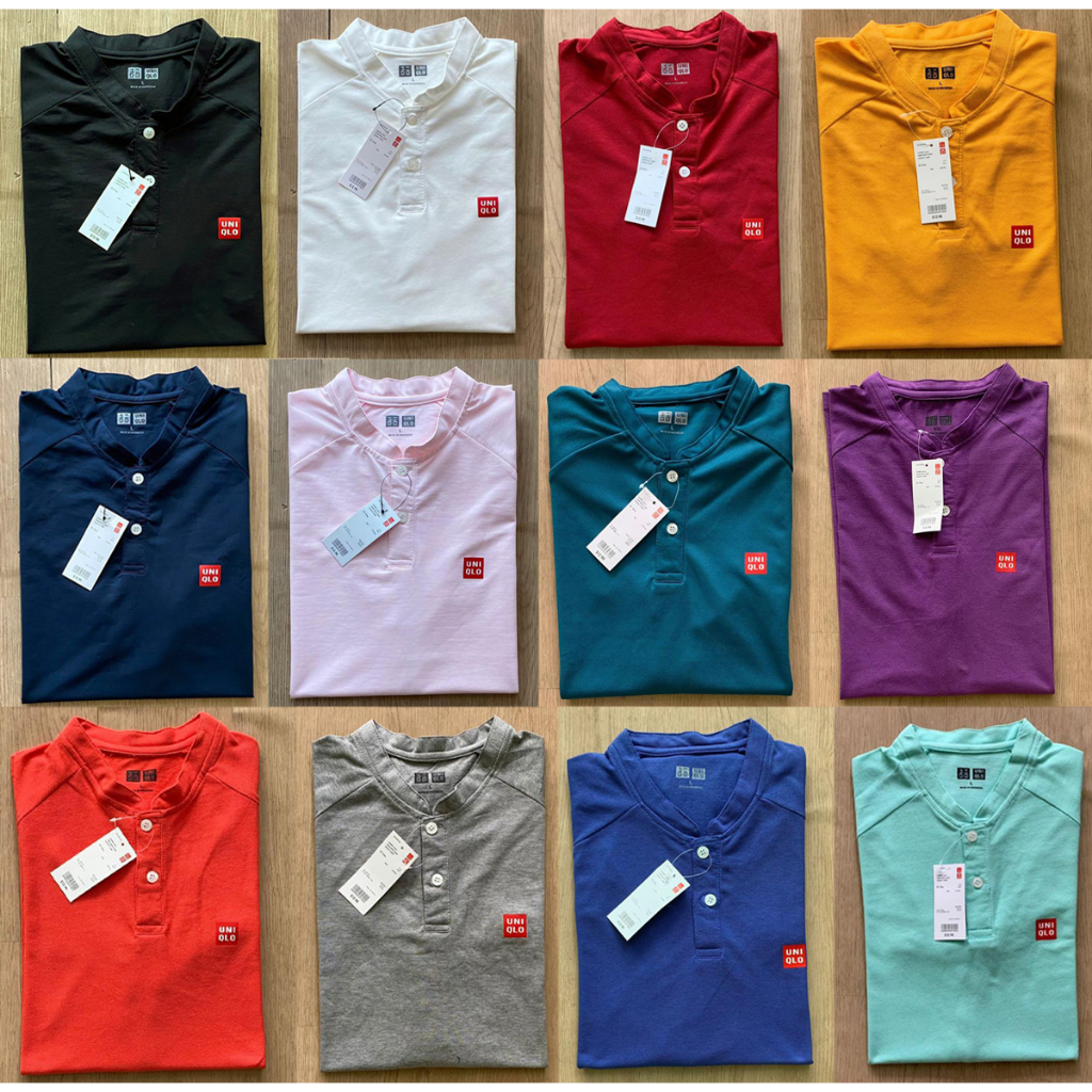 Uniqlo Kaos Kerah Sanghai / Kaos Henley Pria Lengan Pendek / uniqlo tshirt cowok