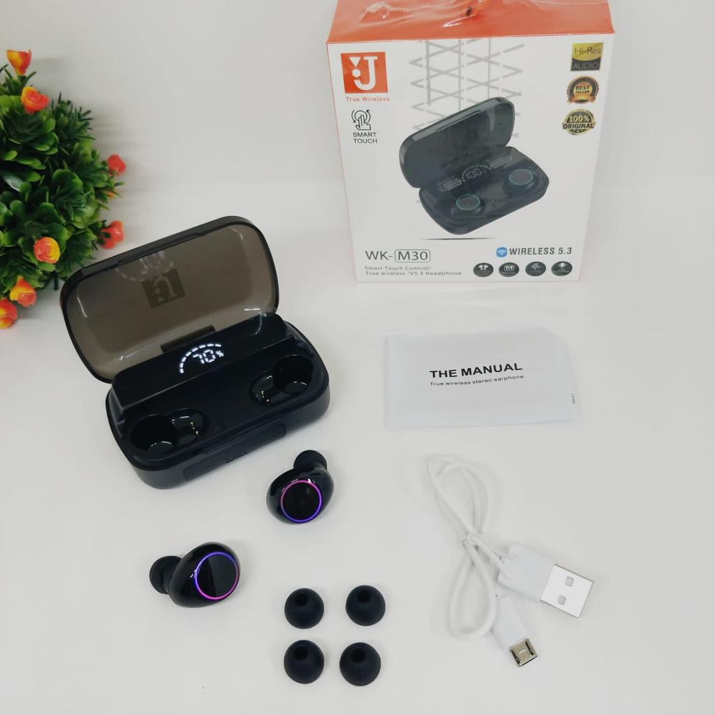 Handsfree Bluetooth TWS J WK-M30 Smart Touch Wireless 5.3 sporty Headset hires audio universal smartphone PROMO SEN
