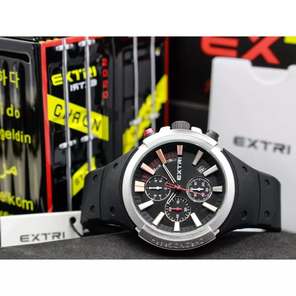 Jam Tangan EXTRI Original Rubber Strap Chronograph Water Resist