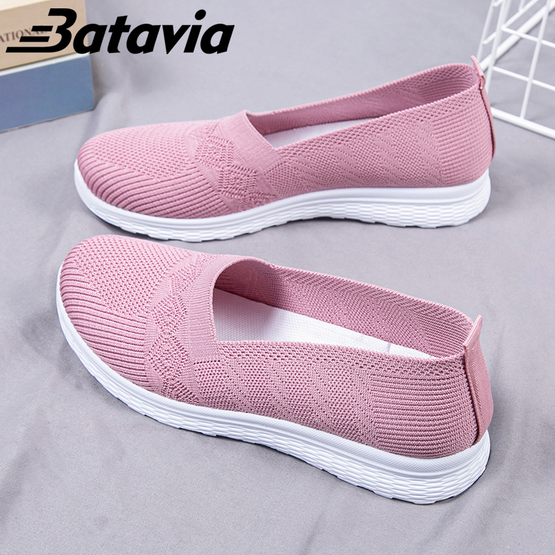 Batavia 2023 baru impor sepatu flat wanita slip on Sepatu pantafel Wanita sepatu wanita rajut bernapas sepatu wanita Fashion premium sepatu ibu shoes wanita  sepatu wanita korea A166