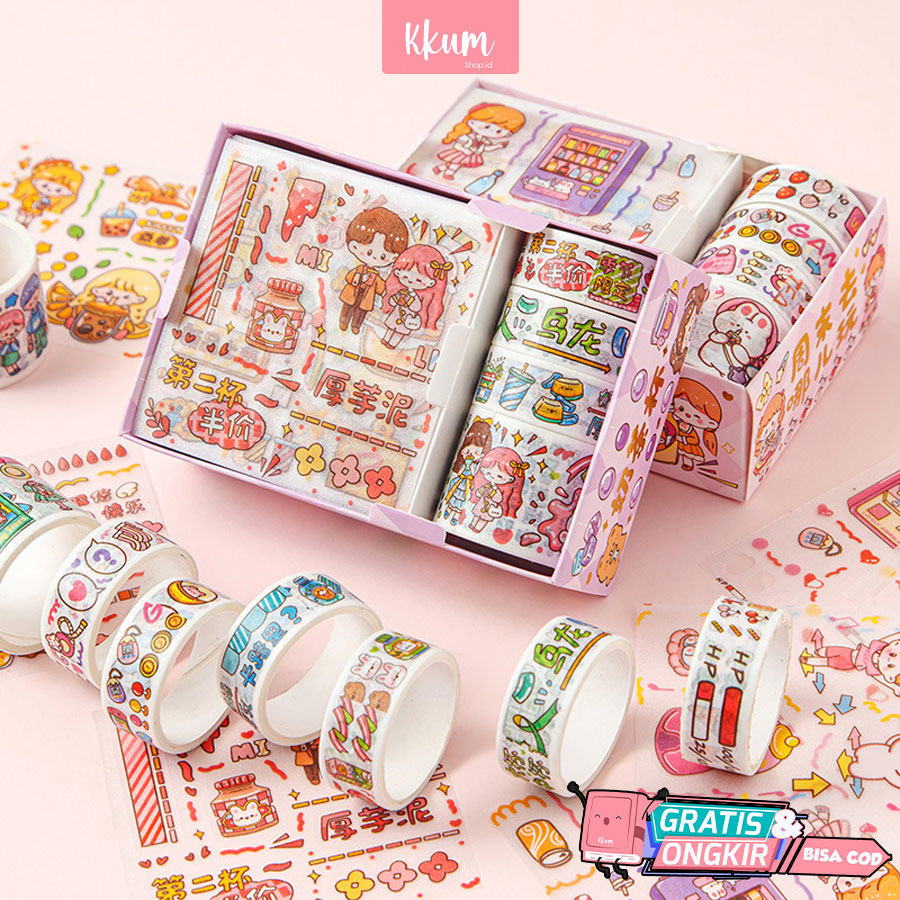 

2 in 1 Stiker washi tape motif kartun set dekorasi/ Scrapbook DIY sticker viral gift diary