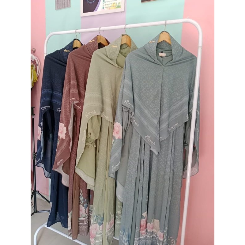 Gamis set khimar ceruty babydoll FAIZA ORI BERMERKS MOTIF NAJWA SAFIRA NAURA KANIA STARLA RIANTI syari terbaru Ceruti ultimate