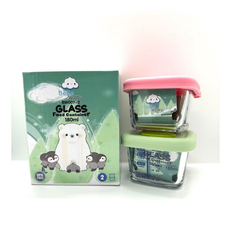 Bebe Wawa Silicone Liq Food Glass Container BW007-1 160ml BW007-2 180ml - Bebewawa Silikon Liq Tempat Mpasi Kaca Bayi - Wadah Mpasi Kaca Baby Tutup Silikon