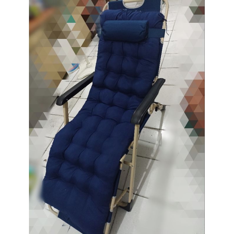 GS8 Kursi Lipat 2 in 1 Kokoh Empuk Kursi Santai Bisa Jadi Bed tempat tidur Piknik Pantai Kursi Tidur Foto asli Bahan kokoh Original Kerja Folding Picnic Chair Zero Gravity  NO15 Sofa Navy Blue